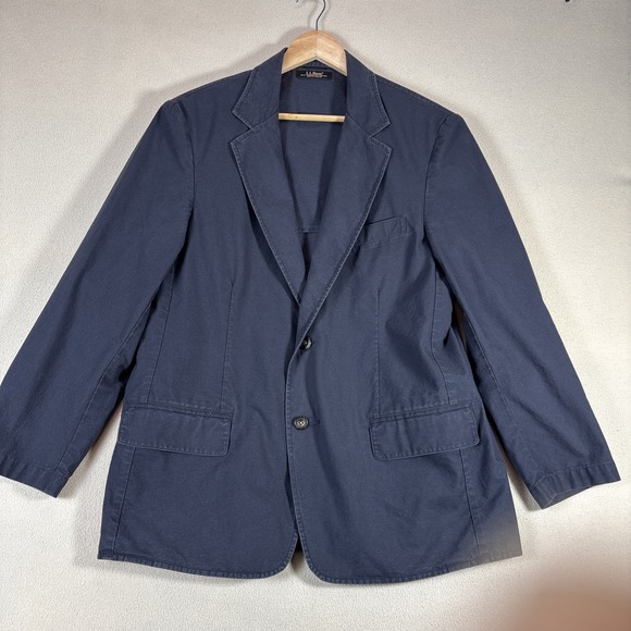 LL Bean Blazer Sport Field Coat Jacket 40 Short OUX14 Navy Safari Canvas - Picture 1 of 7